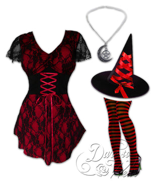 Dare Fashion Enchantress Witch  H04 Sweetheart Wine Witch Striped Gothic Corset Cosplay