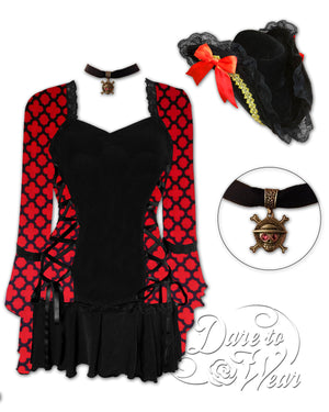 Dare to Wear Victorian Gothic Steampunk Corsair Pirate Costume with Bolero Top, Red Queen