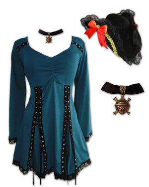 Dare Fashion Corsair Pirate  H05 Electra Dark Teal Steampunk Pirate Costume Cosplay