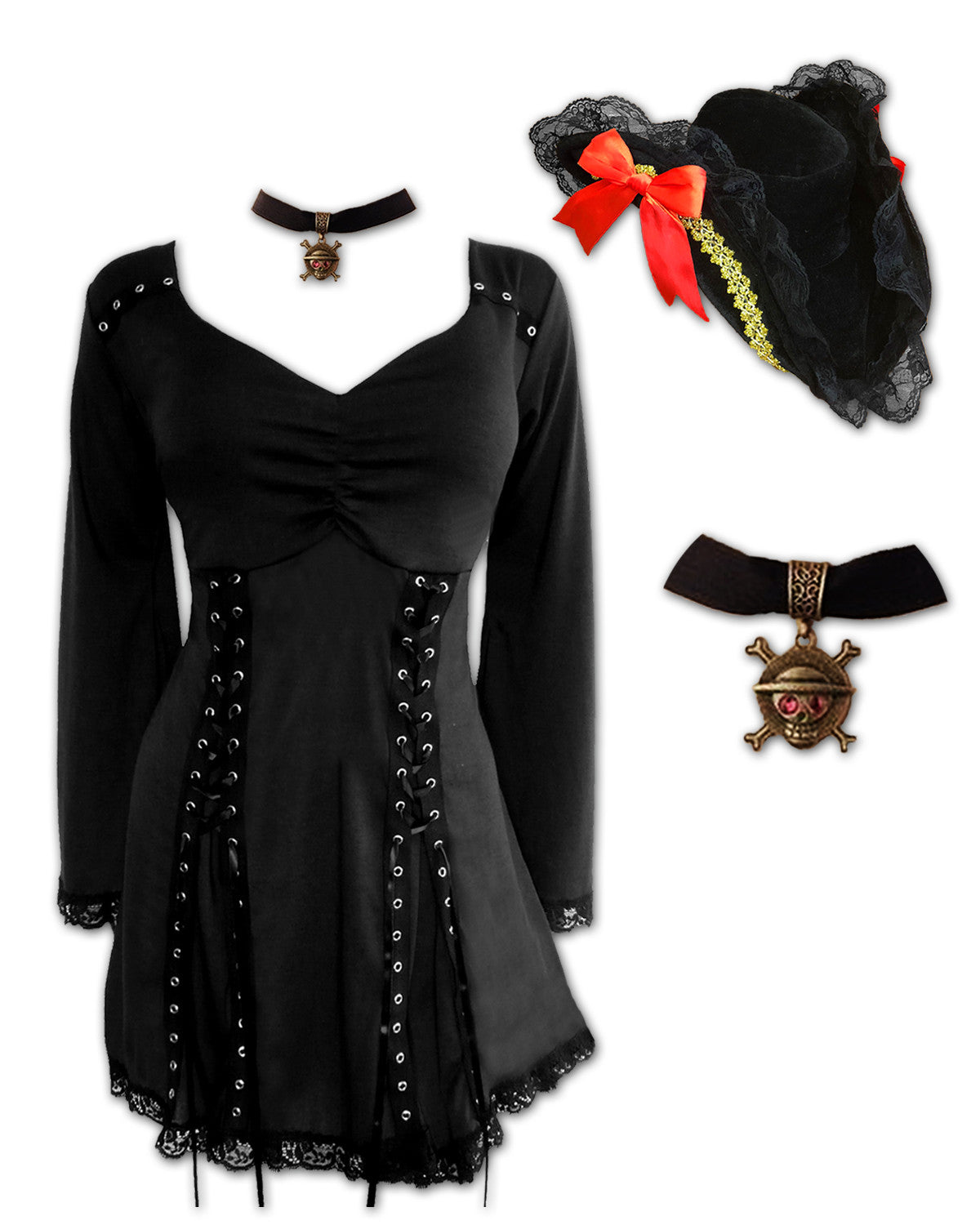 Dare Fashion Corsair Pirate Costume with Elektra Top, Raven 2x Dare Fashion Corsair Pirate Costume with Elektra Top, Raven 2x