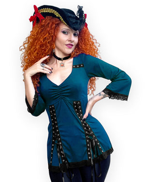 Dare Fashion Corsair Pirate  H05 F30 Dark Teal MJPoint Gothic Steampunk Pirate Costume