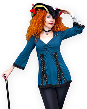 Dare Fashion Corsair Pirate  H05 F30 Dark Teal MJSalute Gothic Steampunk Pirate Costume