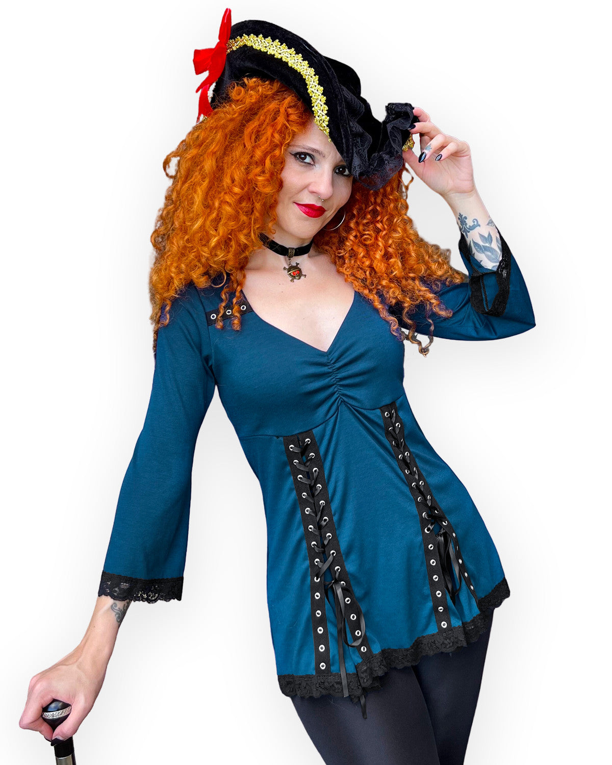 Dare Fashion Corsair Pirate Costume with Elektra Top, Dark Teal 2x Dare Fashion Corsair Pirate Costume with Elektra Top, Dark Teal 2x