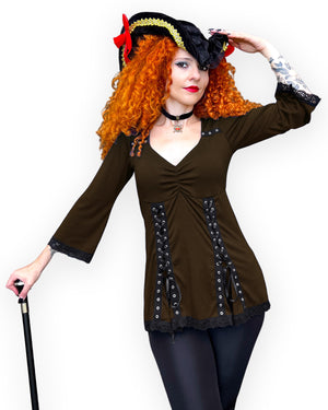 Dare Fashion Corsair Pirate  H05 F30 Walnut MJSalute Gothic Steampunk Pirate Costume