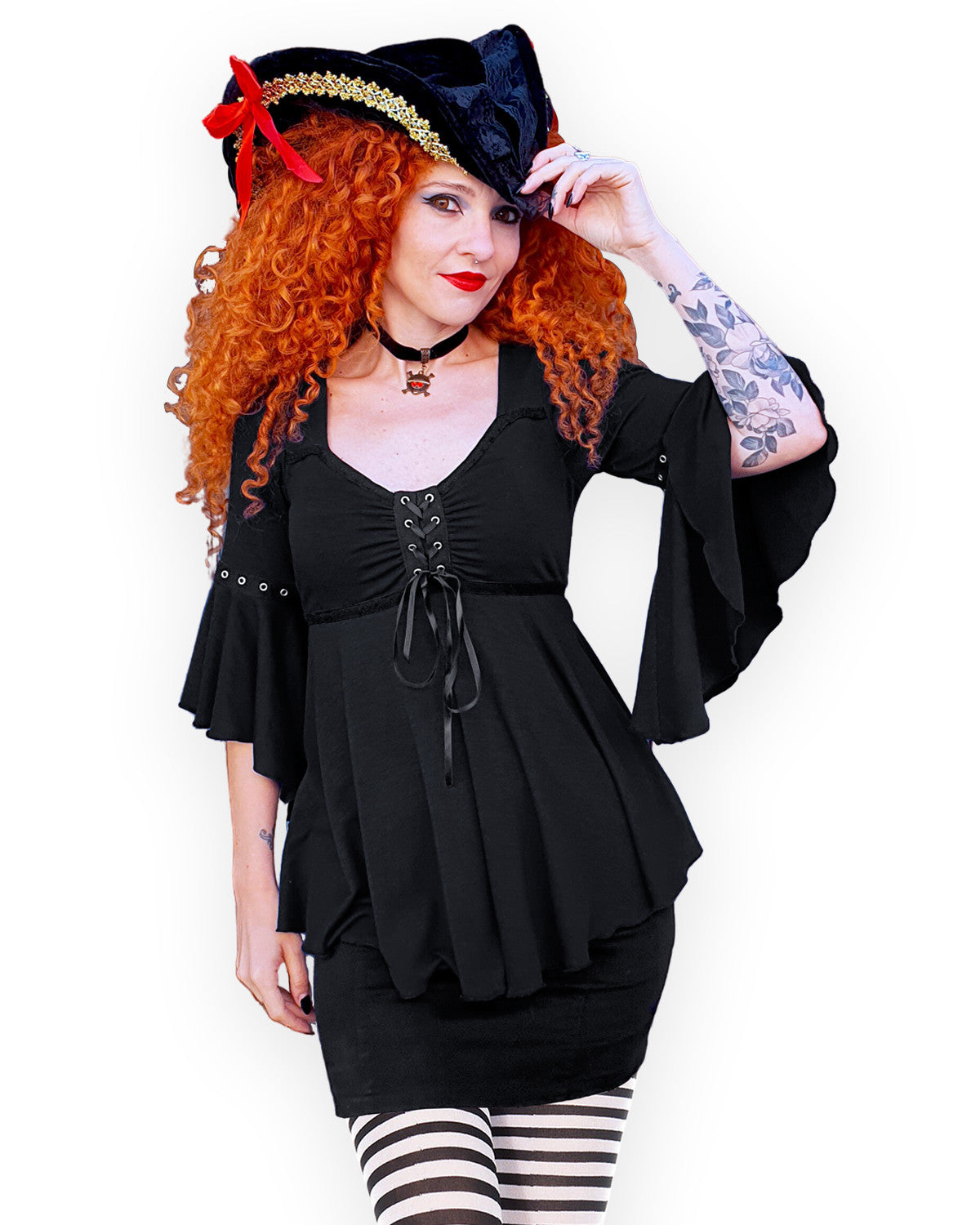 Dare Fashion Buccaneer Pirate Costume with Ofelia Top, Black 2x