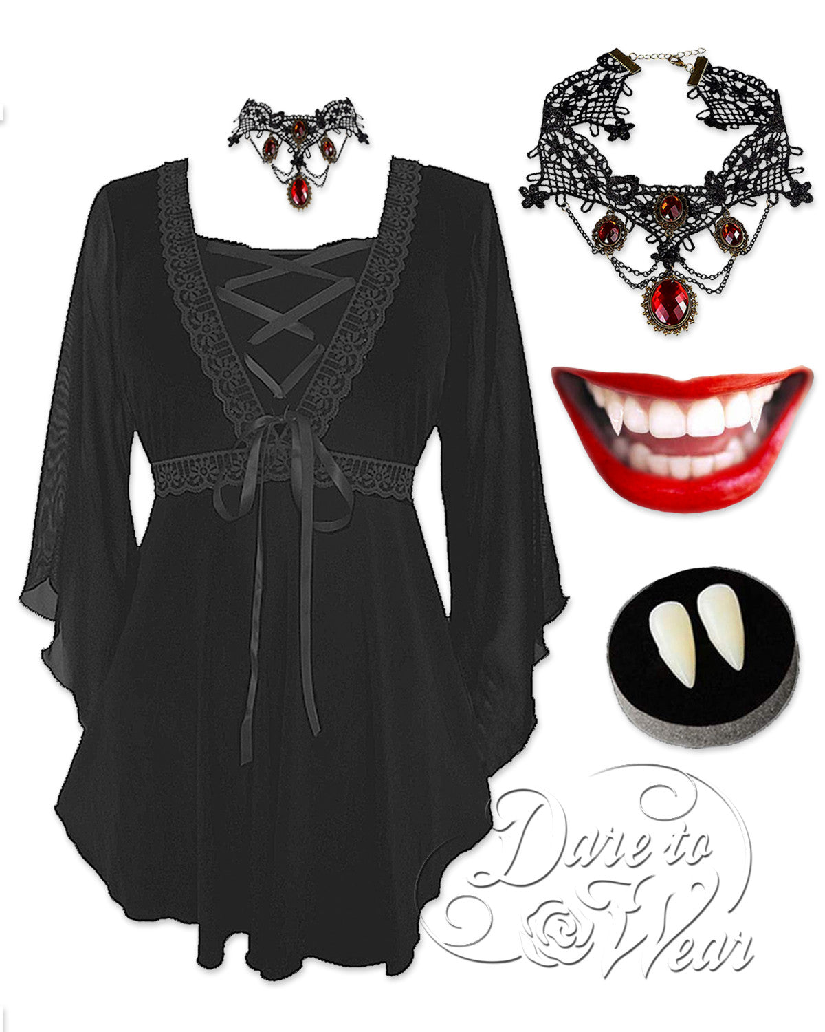Dare Fashion Immortal Vampire Costume with Bewitched Top, Black L Dare Fashion Immortal Vampire Costume with Bewitched Top, Black L