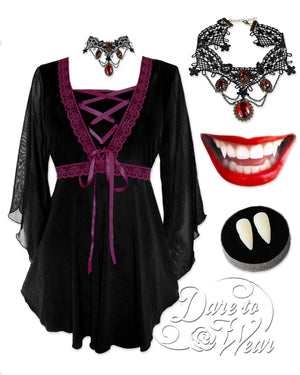 Dare to Wear Victorian Gothic Steampunk Immortal Vampire Costume with Bewitched Top, Burgundy