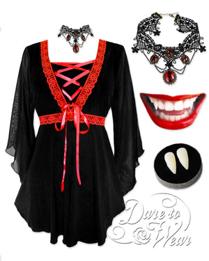 Dare to Wear Victorian Gothic Steampunk Immortal Vampire Costume with Bewitched Top, Red