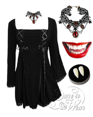 Dare to Wear Victorian Gothic Steampunk Immortal Vampire Costume with Gemini Princess Top, Black