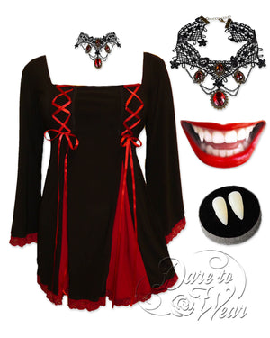 Dare to Wear Victorian Gothic Steampunk Immortal Vampire Costume with Gemini Princess Top, Red