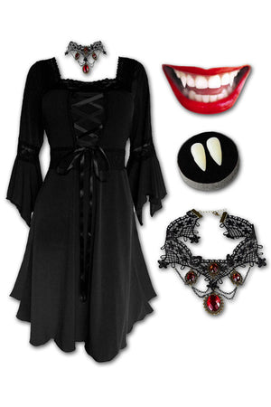 Dare to Wear Victorian Gothic Steampunk Eternal Vampire Costume with Renaissance Dress, Black