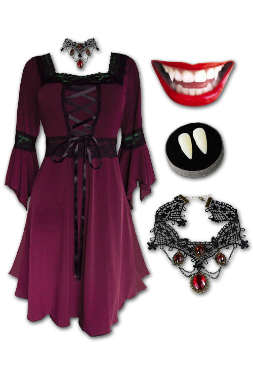 Eternal Vampire Costume with Renaissance Dress, Burgundy 1x