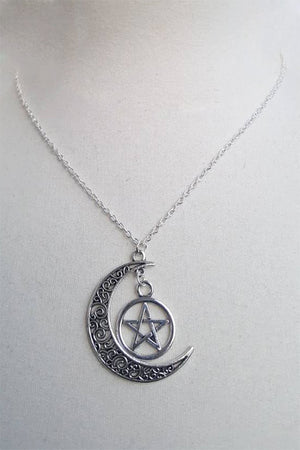 Crescent Moon and Pentagram Witch Necklace