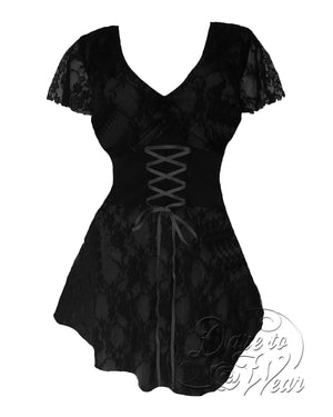 Dare Fashion Enchantress Witch  S09 Black Victorian Gothic Corset Chemise