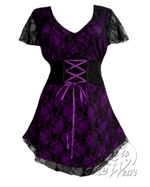 Dare Fashion Sweetheart Short sleeve top S09 Purple Victorian Gothic Corset Chemise