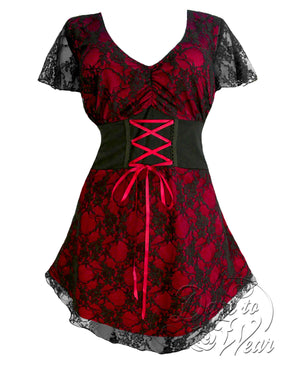Dare Fashion Sweetheart Short sleeve top S09 Wine Victorian Gothic Corset Chemise