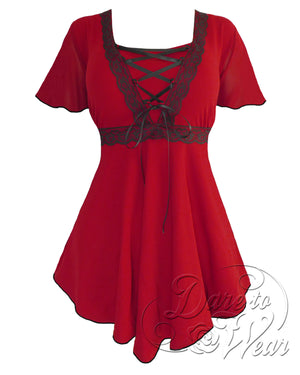 Dare Fashion Angel Short sleeve top S13 Scarlet Black Gothic Victorian Angel Corset Shirt