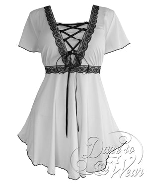 Dare Fashion Angel Short sleeve top S13 White Black Gothic Victorian Angel Corset Shirt