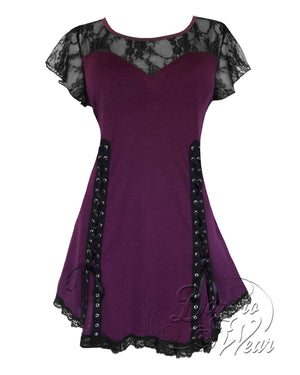 Dare Fashion Roxanne Short sleeve top S44 Plum Gothic Steampunk Lace Corset Top
