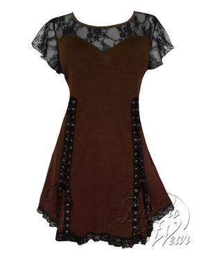 Dare Fashion Roxanne Short sleeve top S44 Walnut Gothic Steampunk Lace Corset Top