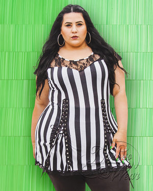 Dare Fashion Roxanne Short sleeve top S46 Beetlejuice Ashley Gothic Steampunk Roxann Lace Top