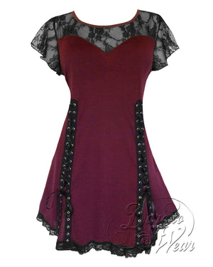 Dare Fashion Roxann Short sleeve top S46 Burgundy Gothic Steampunk Lace Corset Top