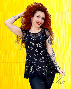 Dare Fashion Roxann Short sleeve top S46 GlamRock MJYellow Gothic Steampunk Roxann Lace Top