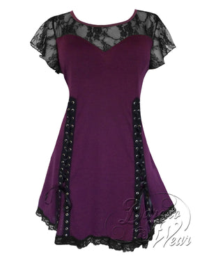 Dare Fashion Roxann Short sleeve top S46 Plum Gothic Steampunk Lace Corset Top