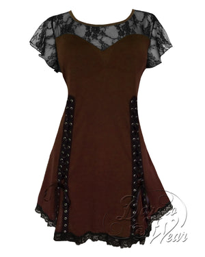 Dare Fashion Roxann Short sleeve top S46 Walnut Gothic Steampunk Lace Corset Top