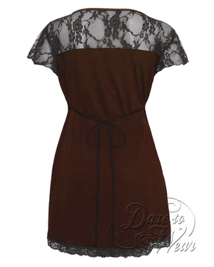Dare Fashion Roxann Short sleeve top S46 WalnutB Gothic Steampunk Lace Corset Top